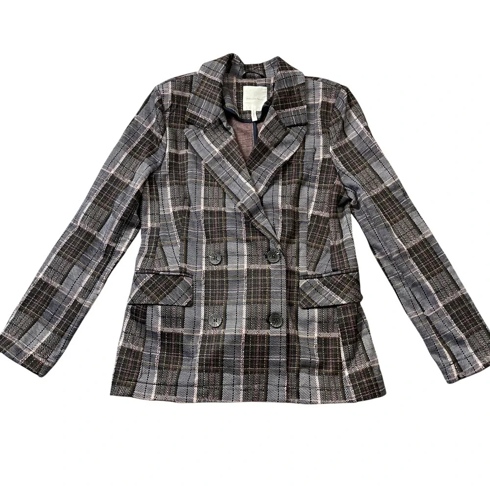 Avec Les Fillies Small Plaid 2 Button Jacket Polyester Blend‎